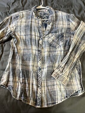 Men's Light Blue & White Plaid Button-Down Shirt